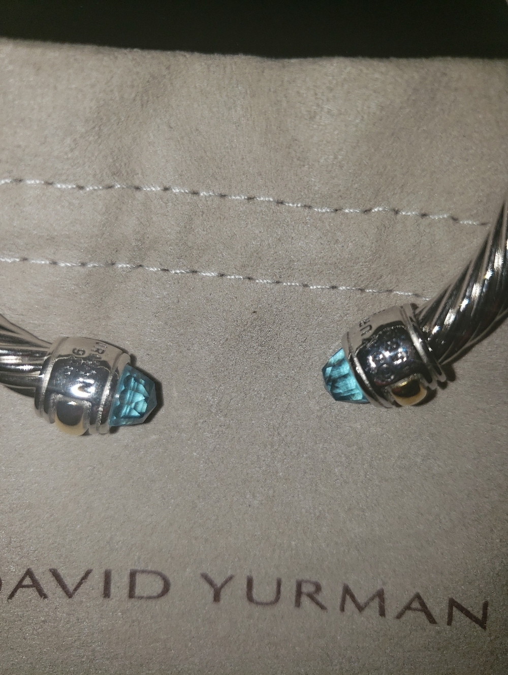 NWT. David Yurman Blue Aquamarine .925 Sterling Cable 585 Gold Thick Bangle